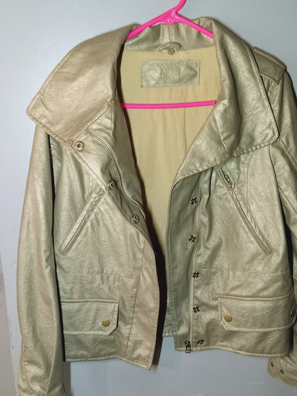 Womans Champagne Metallic Leather Jacket